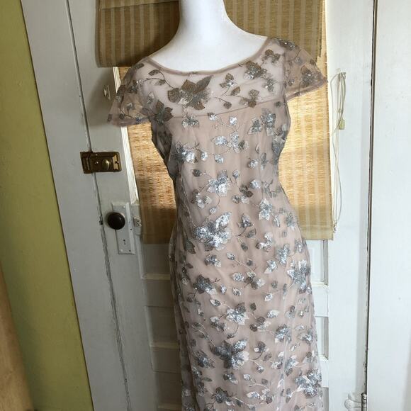 CALVIN KLEIN Embroidered Gown Blush Pink Sz 4 Floor Length Dress Cap Sleeve Prom - Picture 3 of 16